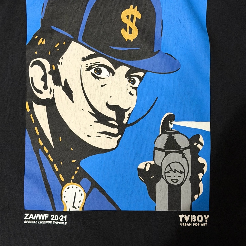 Zara Men’s Black Tee with Blue Urban Graphic TVBOY Salvador Dali - Picture 3 of 3